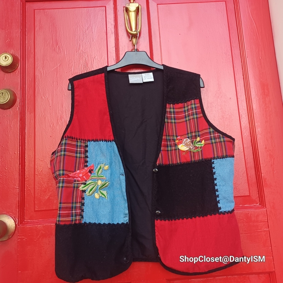 Vtg 1980s Tartan Corduroy Vest  With Patchwork Design - Picture 15 of 15